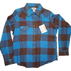 NWT Wrangler Wrancher Women's Plaid Button Up Flannel Shirt Sz L